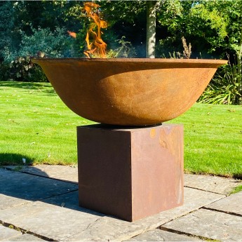 "Raw" 850mm Diameter 24KG Cast Iron Indian Fire Bowl  - With Corten Steel Stand